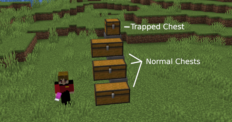 a single trapped chest with three normal double chests under it